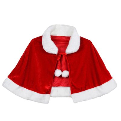 tuduoms Adult Kids Christmas Santa Claus Costume Robe Velvet Red Hooded Cloak Xmas Party Masquerade Cape Cosplay Accessories