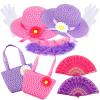10 Pcs Girls Tea Party Set Includes Tea Party Hats Bonnets Fan Gloves Small Pink Purse Feather Boas Dress up Sets for Little Girls Kids Children Birthdays Easter Party Supplies Accessories view 1