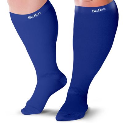 BLU HORN Compression Socks 20-30 mmHg for Women & Men - Knee High Stockings (5X-Large, Blue)
