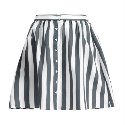 Allegra K Women's Striped Button Front Elastic Back Waist A-Line Midi Skirt X-Large Gray