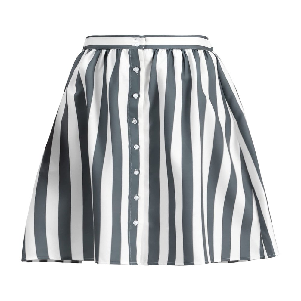 Allegra K Women's Striped Button Front Elastic Back Waist A-Line Midi Skirt X-Large Gray