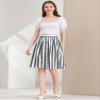 Allegra K Women's Striped Button Front Elastic Back Waist A-Line Midi Skirt X-Large Gray view 3