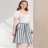 Allegra K Women's Striped Button Front Elastic Back Waist A-Line Midi Skirt X-Large Gray view 4