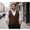 HSLS Mens Herringbone Wool Vests Tweed Suit Waistcoats Vintage Retro Slim Fit(XX-Large, Red) view 4
