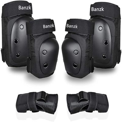 Adult/Kids Knee Pads Elbow Pads Wrist Guards Set for 3-8 Years, Child Protective Gear Set for Roller Skates, Cycling, BMX Bike, Skateboard, Inline Skating, Scooter Riding Sports Black S