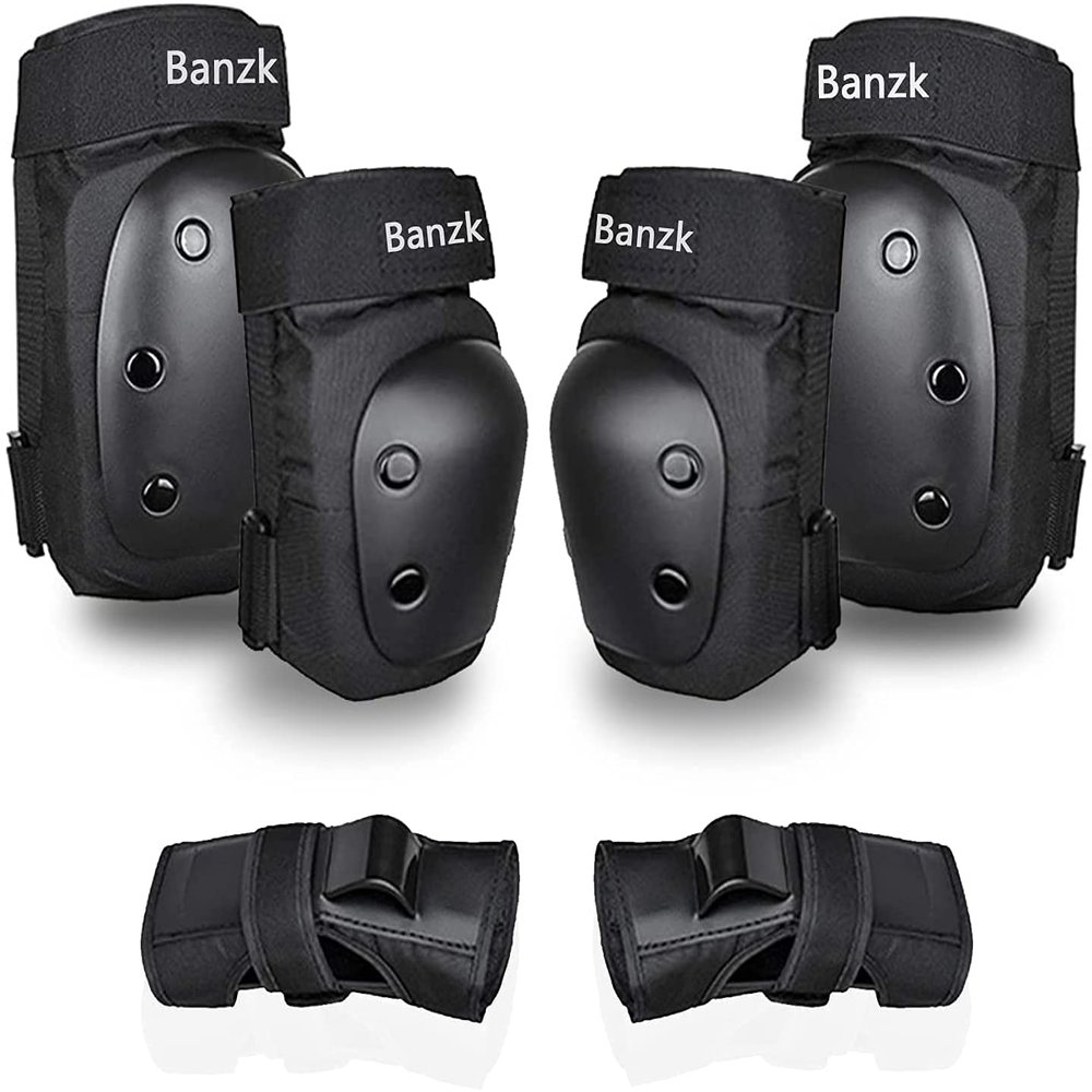 Adult/Kids Knee Pads Elbow Pads Wrist Guards Set for 3-8 Years, Child Protective Gear Set for Roller Skates, Cycling, BMX Bike, Skateboard, Inline Skating, Scooter Riding Sports Black S