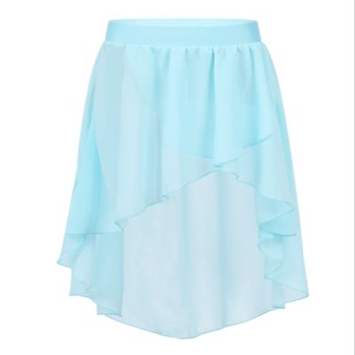 Loloda Big Girls Chiffon Tutu Skirt Irregular High-Low Ballet Dance Wrap Skirts Lyrical Modern Dancewear Blue 8 Years