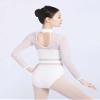Daydance White Women Ballet Leotards, Long Sleeve Dance Attire Inserted Mesh view 3