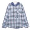 Knemksplanet Women Plaid Hooded Shirt Drawstring Flannel Sweatshirt Hoodie Jacket Casual Button Down Blouse Tops with Pocket Blue view 4