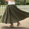 AOTRIO Women Cotton/Linen Skirt Long Maxi Dresses Elastic Waist Retro Vogue Casual Bottom with Pockets Army Green view 2