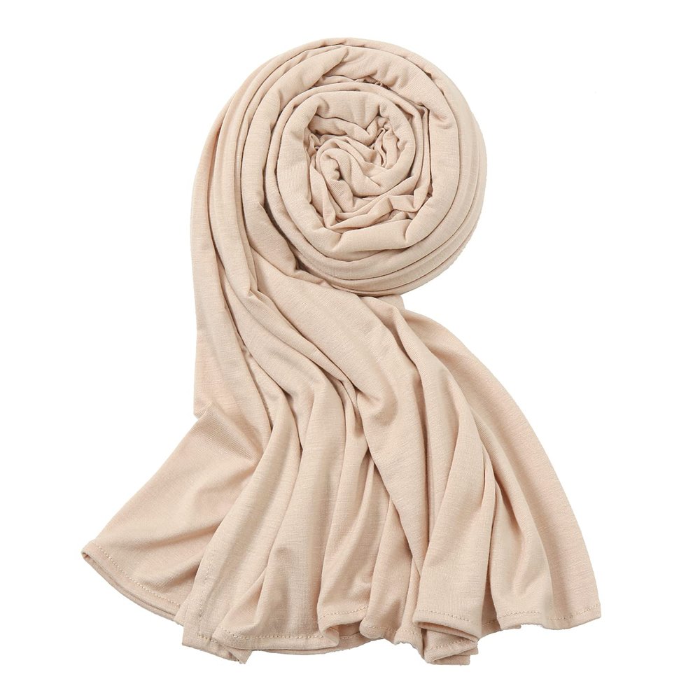 Hophor Soft Stretch Jersey Hijab Beige Head Scarfs Wrap Long Turban Head Wrap Jersey Hijab Scarf for Women (Beige)