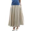 AOTRIO Women Cotton/Linen Skirt Long Maxi Dresses Elastic Waist Retro Vogue Casual Bottom with Pockets Beige