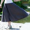 AOTRIO Women Cotton/Linen Skirt Long Maxi Dresses Elastic Waist Retro Vogue Casual Bottom with Pockets Navy Blue view 2