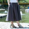 AOTRIO Women Cotton/Linen Skirt Long Maxi Dresses Elastic Waist Retro Vogue Casual Bottom with Pockets Navy Blue view 3