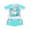Daenrui Kids Girls Athletic Tankini Swimsuit Floral Short Sleeve Swim Shirt with Shorts Rash Guard Swimwear Tropical Leaves 6 Years view 1