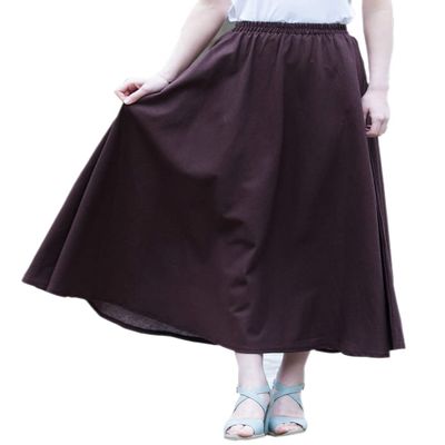 AOTRIO Women Cotton/Linen Skirt Long Maxi Dresses Elastic Waist Retro Vogue Casual Bottom with Pockets Brown