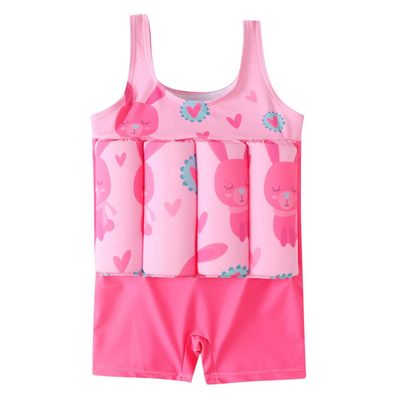 Kids Baby Boys Girls Float Suit with Adjustable Buoyancy Rabbit Floatation Swimsuit Floating Swimwear Bathing Suit Toddler Float Swim Vest with 8 Removable Buoyancy Sticks Pink Rabbit 3-4 Years