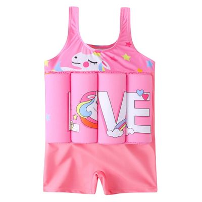 FYMNSI Baby Boys Girls Floatation Swimsuit One-Piece Swimwear Adjustable Buoyancy for Kids Learn to Swimming Swim Vest Jacket Pink Love 18-24 Months