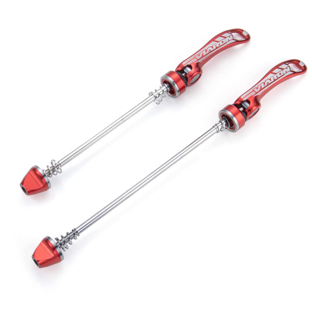 VIARON MTB Quick Release Axle Front and Rear Mountain Bike Skewer Set Aluminum Alloy Bicycle Wheel Skewers Hub QR Lever (Red)