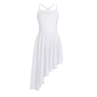 Fldy Kids Girls Lyrical Dance Dress Ballet Outfits Asymmetrical Hem Dress for Dance Competition Performance White 7-8 Years
