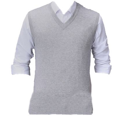 Men's Solid Color V-Neck Vest Fashion Temperament Sleeveless Sweater Business Dating Simple and Versatile Rib Knit Top (Light Grey,Large)