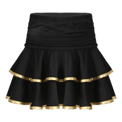 easyforever Kids Girls Knee Length Summer Skater Skirt Elastic Waist Pleated A-line Skirt School Uniform B Gold&Black 14-16 Years