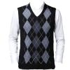 Kaxiya2021 Men's Knitted Vest V-Neck Pullover Color Matching Pattern Diamond Vest Casual Old Street Sleeveless Ribbed Sweater (Black,Medium) view 1