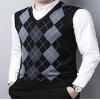 Kaxiya2021 Men's Knitted Vest V-Neck Pullover Color Matching Pattern Diamond Vest Casual Old Street Sleeveless Ribbed Sweater (Black,Medium) view 2