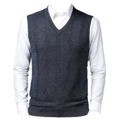 Kaxiya2021 Men's Pullover V-Neck Knitted Top Casual Solid Color Jacquard Sleeveless Sweater Loose Old Street Slim-Fit Rib Top (Dark Gray,Medium)