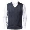 Kaxiya2021 Men's Pullover V-Neck Knitted Top Casual Solid Color Jacquard Sleeveless Sweater Loose Old Street Slim-Fit Rib Top (Dark Gray,Medium) view 1