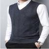 Kaxiya2021 Men's Pullover V-Neck Knitted Top Casual Solid Color Jacquard Sleeveless Sweater Loose Old Street Slim-Fit Rib Top (Dark Gray,Medium) view 2