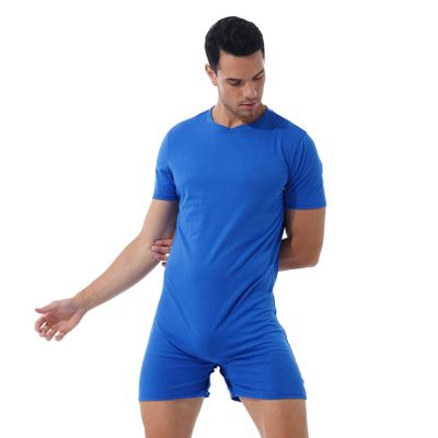 Sxiwei Men's One-Piece Leotard Bodysuit Underwear Sport Press Button Dance Unitard Jumpsuit Biketard Blue Large