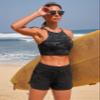 CRZ YOGA Classic Fit Dolphin Board Shorts for Women 3'' - High Waisted Beach Swimwear Bottoms Bathing Trunks with Liner Black X-Small view 3