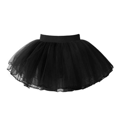 FEESHOW Kids Girls Elastic Waistband Tutu Mesh Skirt Solid Color Four Layer Dance Skirt for Ballet Leotard Black 6-11 Years