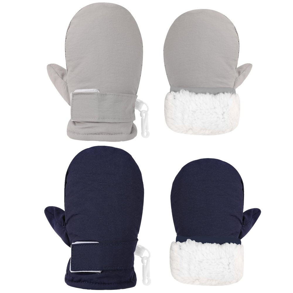 Urban Virgin Infant Baby Toddler Kids Winter Mittens Lined Fleece Warm Waterproof Ski Snow Gloves For Boys Girls 2 Pairs Grey&Navy Blue 6-24 Months