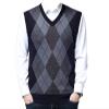 Kaxiya2021 Men's Knitted Vest Casual Loose Sleeveless Pullover V-Neck Contrast Checkered Banquet Business Dating Sweater (Cyan,3X-Large) view 1