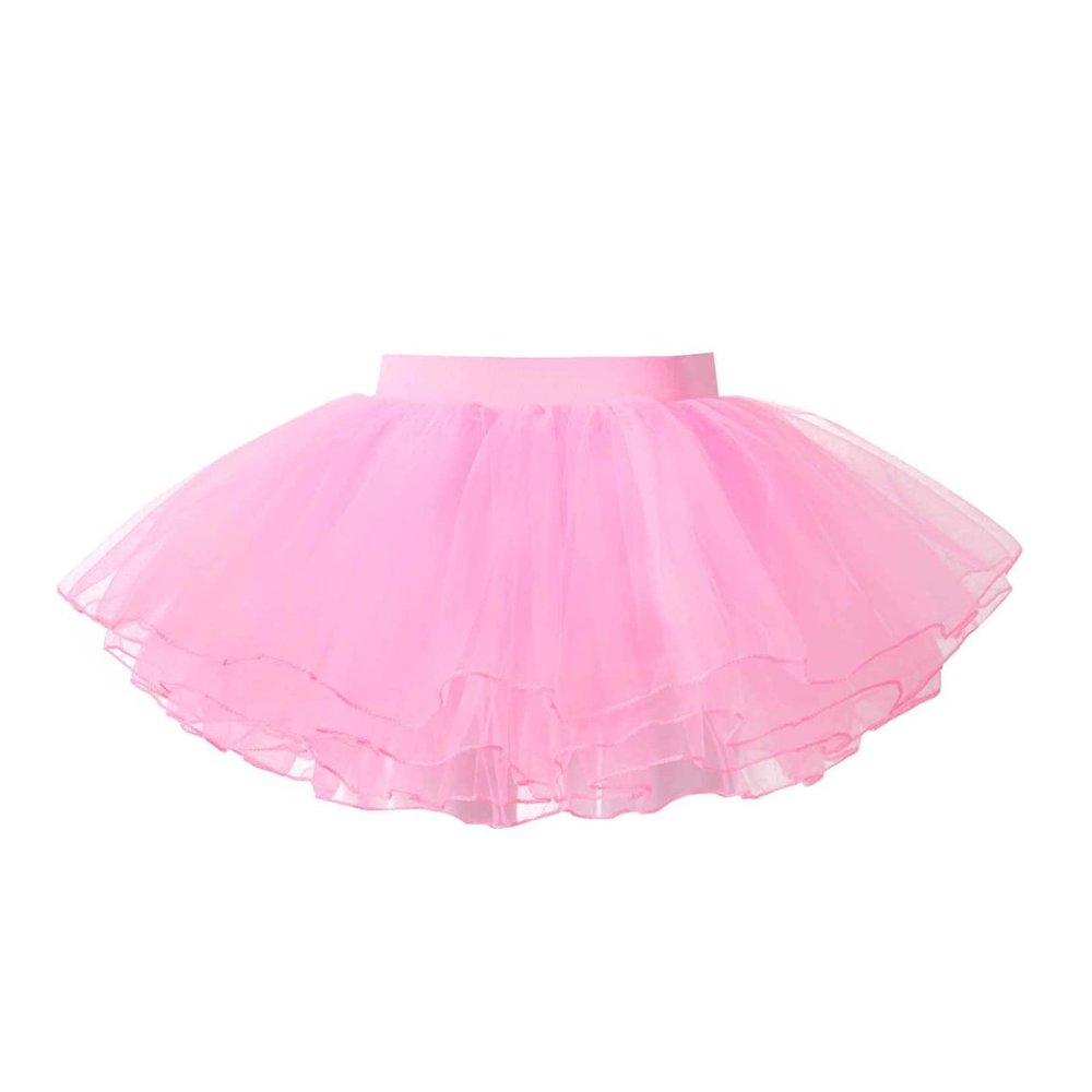 FEESHOW Kids Girls Elastic Waistband Tutu Mesh Skirt Solid Color Four Layer Dance Skirt for Ballet Leotard Pink 6-11 Years