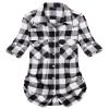 Alimens & Gentle Flannel Shirt Women Plaid Shirt Long Sleeve Buffalo Shackets Loose Business Casual Button Down Blouses Tops White view 1