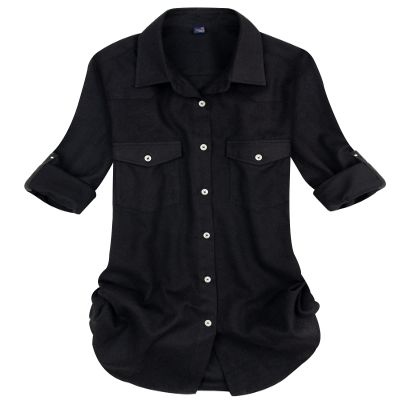Alimens & Gentle Flannel Shirt Women Plaid Shackets Casual Soft Long Sleeve Button Down Shirt Business Casual Blouses Tops Black