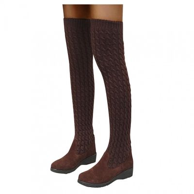 Bcshiye Women's Over The Knee High Low Heel Riding Boots Socks Wide Calf Thigh High Knee High Pull On Winter Boots