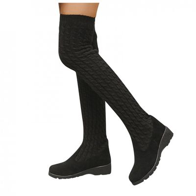 Bcshiye Women's Over The Knee High Low Heel Riding Boots Socks Wide Calf Thigh High Knee High Pull On Winter Boots