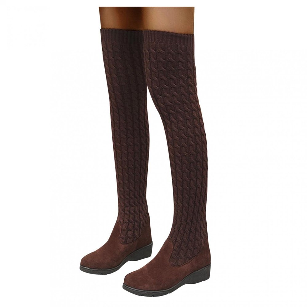 Bcshiye Women's Over The Knee High Low Heel Riding Boots Socks Wide Calf Thigh High Knee High Pull On Winter Boots