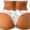 KUAOPATA Women's Lace Bow Thongs T Back Low Waist Breathable Panties Sexy Seamless V-Shape Design Floral Lace tangas (US, Alpha, Medium, Regular, Regular, White) view 3