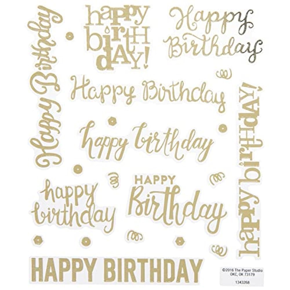 Gold Foil Script Happy Birthday Stickers