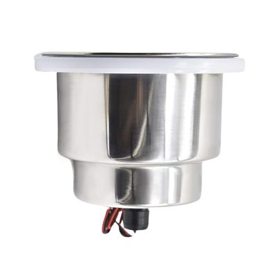 MARINE CITY Green LED Light Cup Holder with Center Drain, Stainless Steel, Durable, Corrosion-Resistant, Easy Installation for Boats, Poker Tables, Yachts, Ships (1 Pcs)