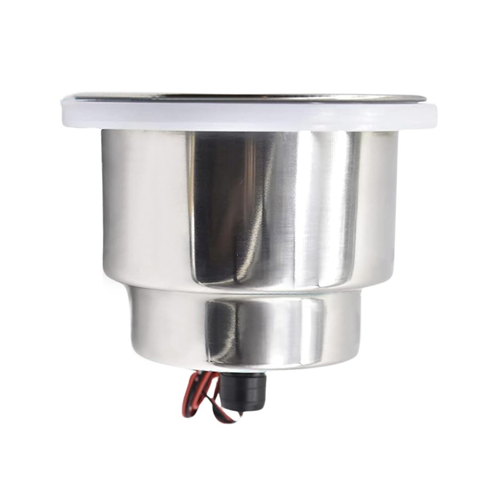 MARINE CITY Green LED Light Cup Holder with Center Drain, Stainless Steel, Durable, Corrosion-Resistant, Easy Installation for Boats, Poker Tables, Yachts, Ships (1 Pcs)