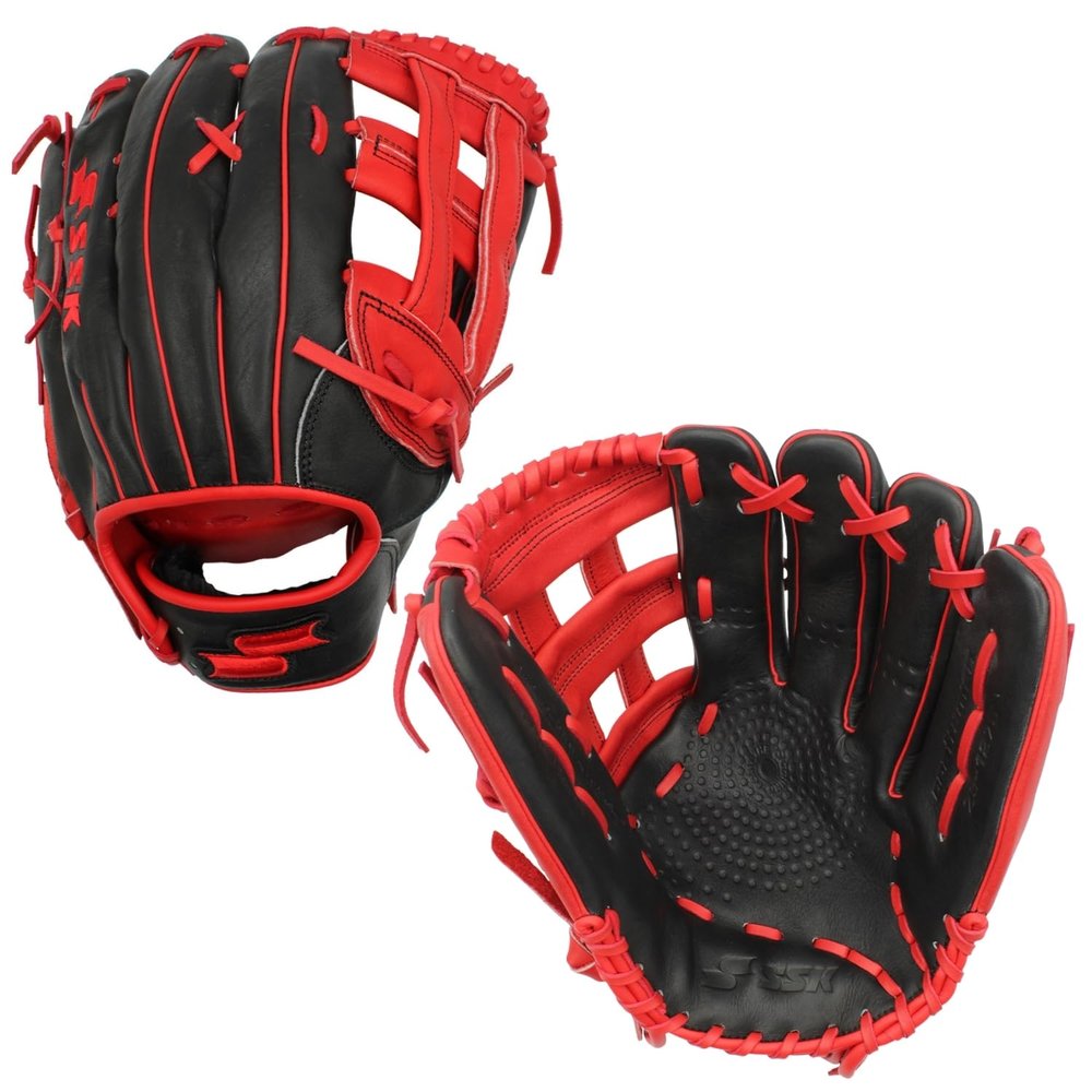 SSK Z5 Craftsman Outfield Baseball Glove  Deep Pocket 12.25" - 12.5 - 12.75  Right & Left Hand Throw (Black/Red, 12.75" - Right Hand Throw)