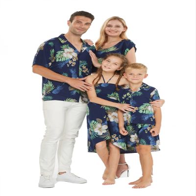 Matchable Family Hawaiian Luau Shirts, Pineapple Garden Navy, Scrunchies, One Size
