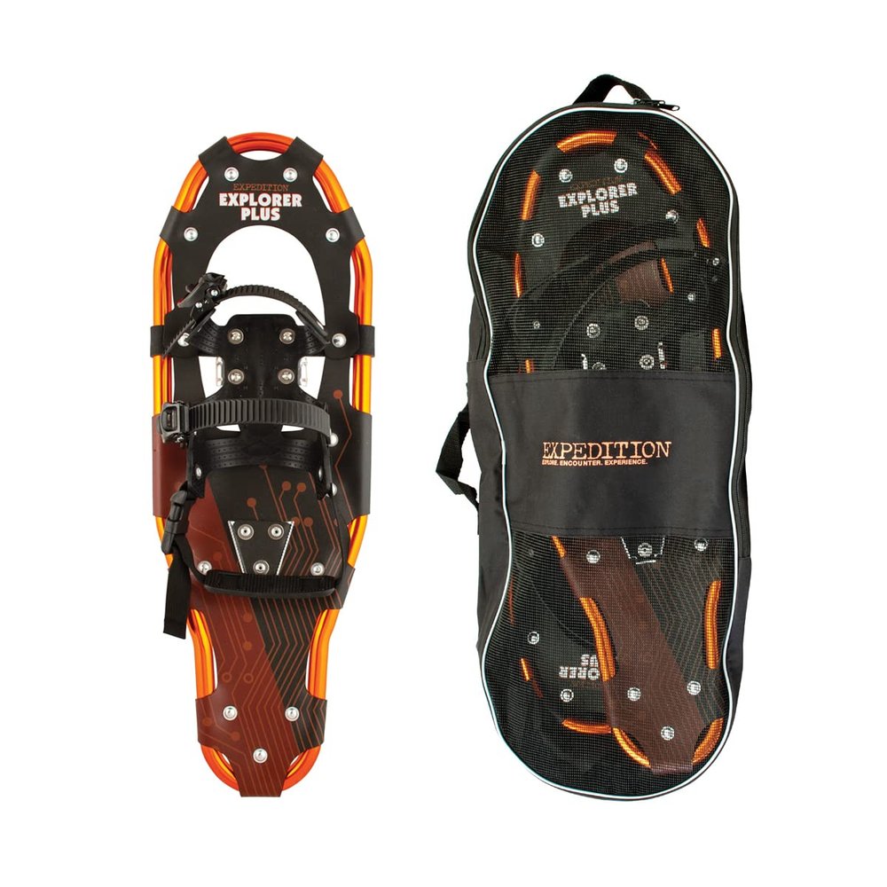 Lightweight Aluminum Frame Snowshoes with Dual Ratchet Bindings, Nylon Heel Strap, HDPE Decking, Includes Heavy Duty Carry Bag, Available in Adult and Kids Sizes, 21", Orange, Snowshoe Only