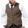 HSLS Mens Herringbone Suits Vests Wool Business Tweed Waistcoats Groomsman V-Neck Slim Fit(Large, Brown) view 1